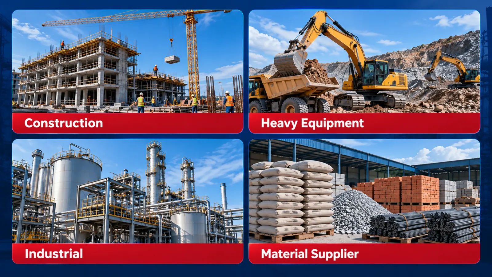 Layanan CV Akay Jaya mencakup Construction, Heavy Equipment, Industrial, dan Material Supplier
